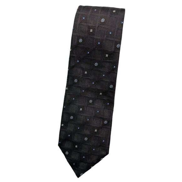 DAPPER XL 7fold Men's 100% Silk Necktie LUXURY Tie Brown Geometric W:4.1" EUC - Picture 1 of 4